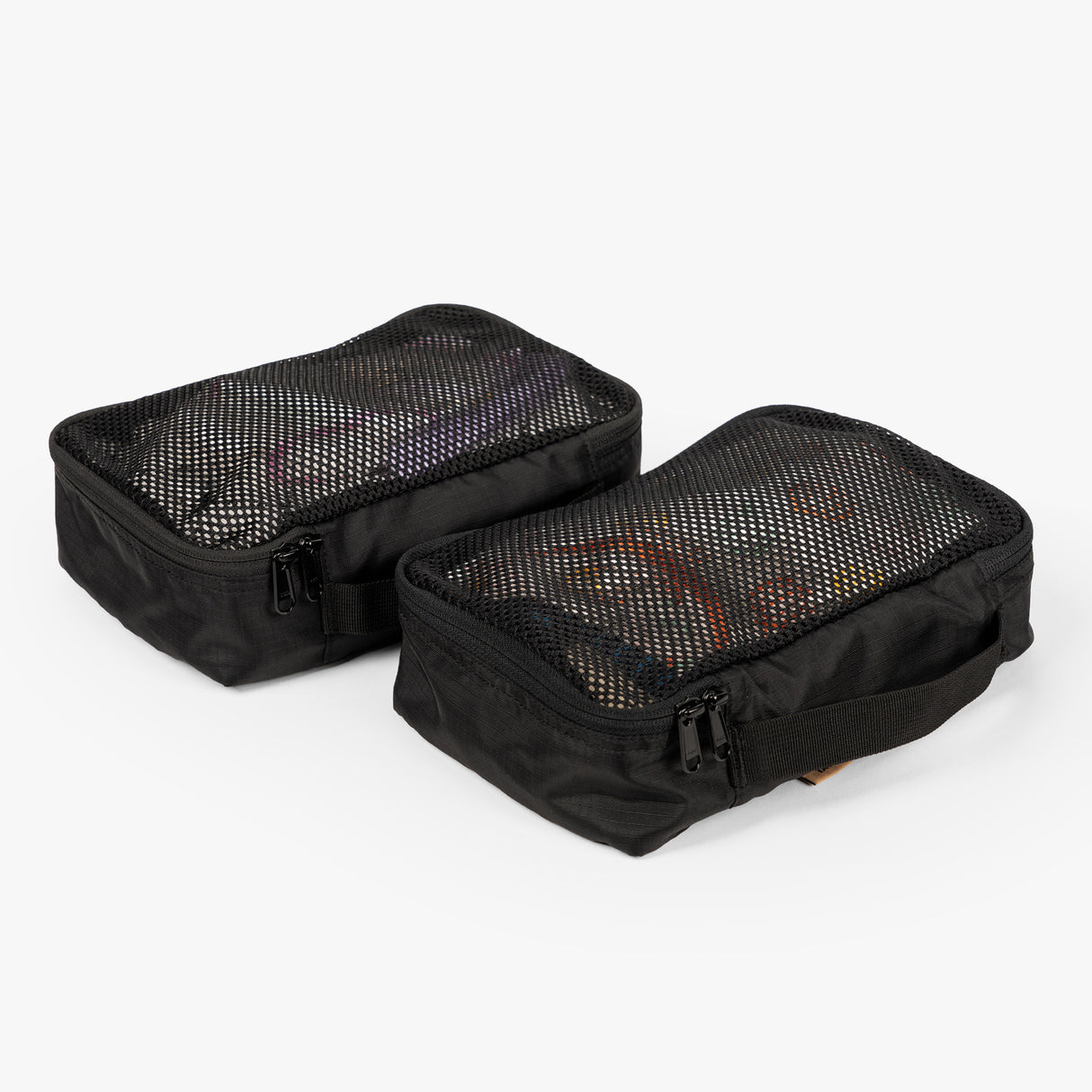 Tactical packing cube bundle featuring two durable, mesh-top organizers for efficient diaper bag storage.
