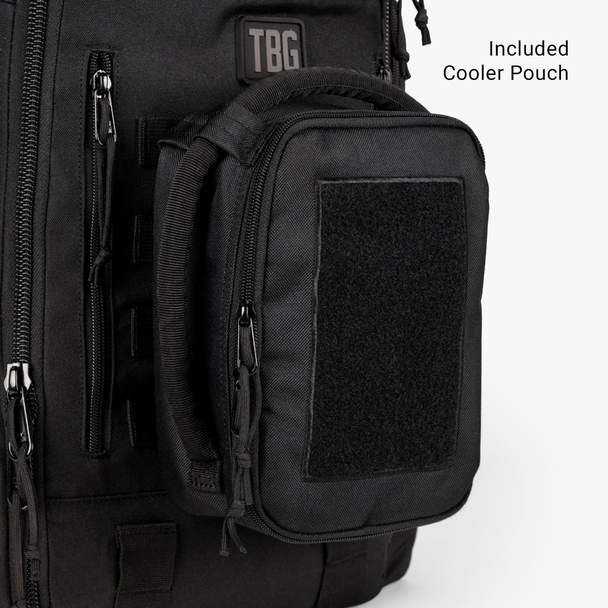 Rugged black cooler pouch attached to a tactical backpack, designed for modern dads on the go.