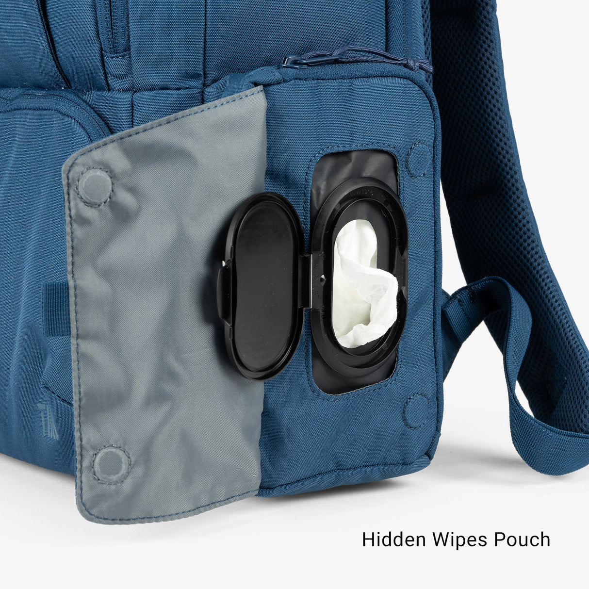 Expedition Diaper Bag Expedition Diaper bag Wipes Pouch Opened Horizon Blue