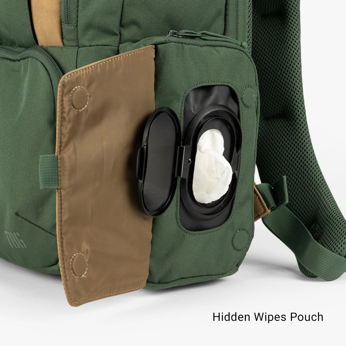 Expedition Diaper Bag Expedition Diaper bag Wipes Pouch Opened Hunter Green