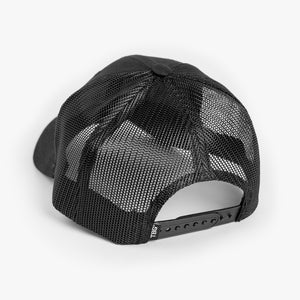 Back of hat showing black mesh and snapback