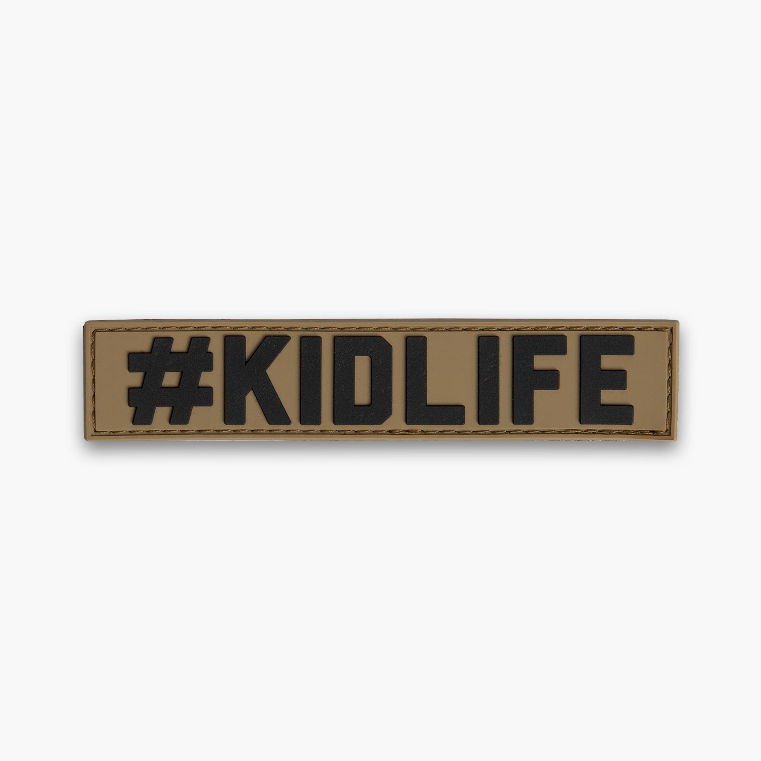 Brown #KIDLIFE name tape patch with black lettering