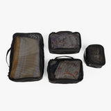 Tactical Packing Cubes Bundle featuring four durable, mesh-zippered organizers for efficient travel and storage.