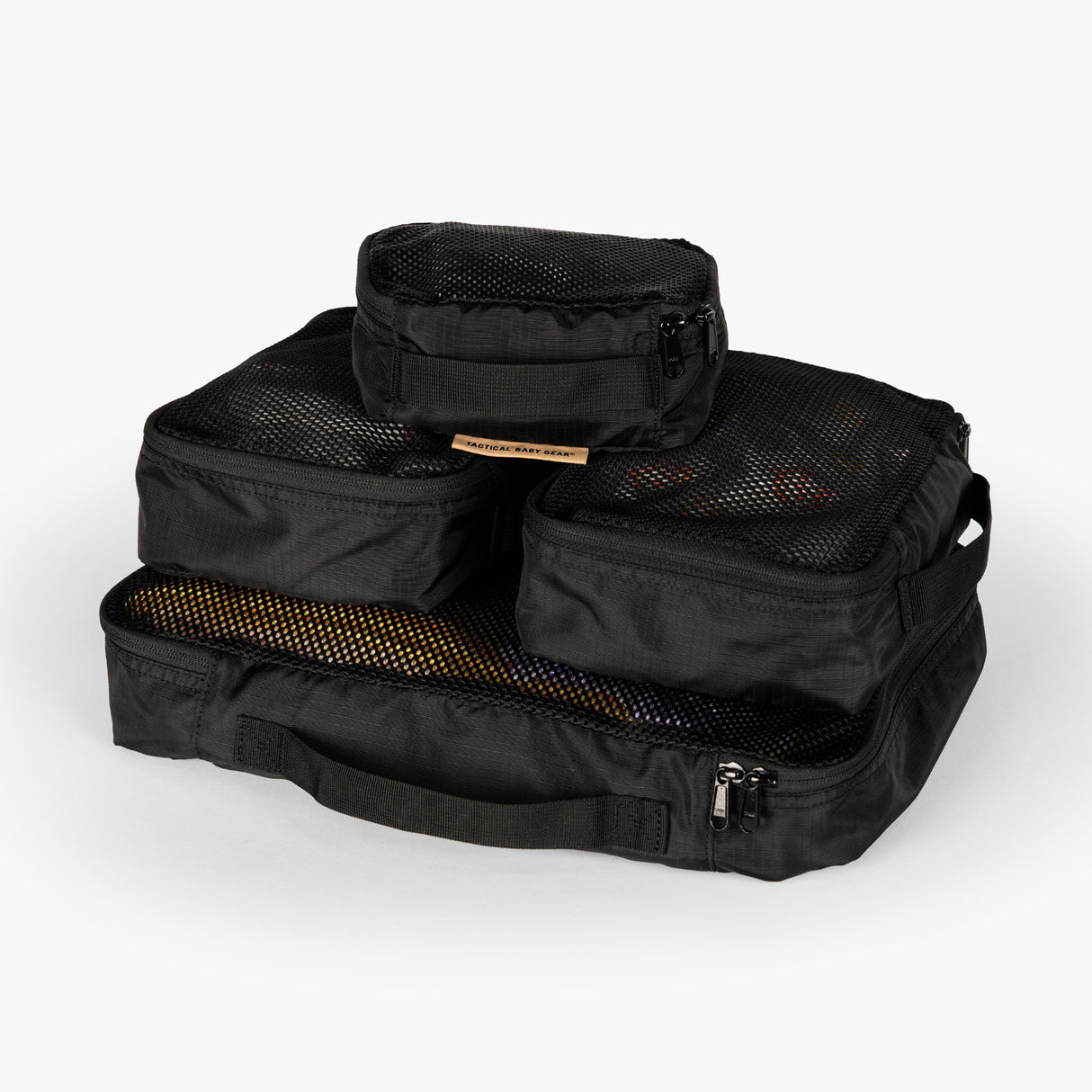 Tactical Packing Cubes Bundle featuring three durable, mesh-top organizers for efficient travel and storage.