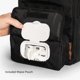 Mini diaper bag with a wipes pouch, showcasing easy access to wipes for convenient diaper changes on the go.