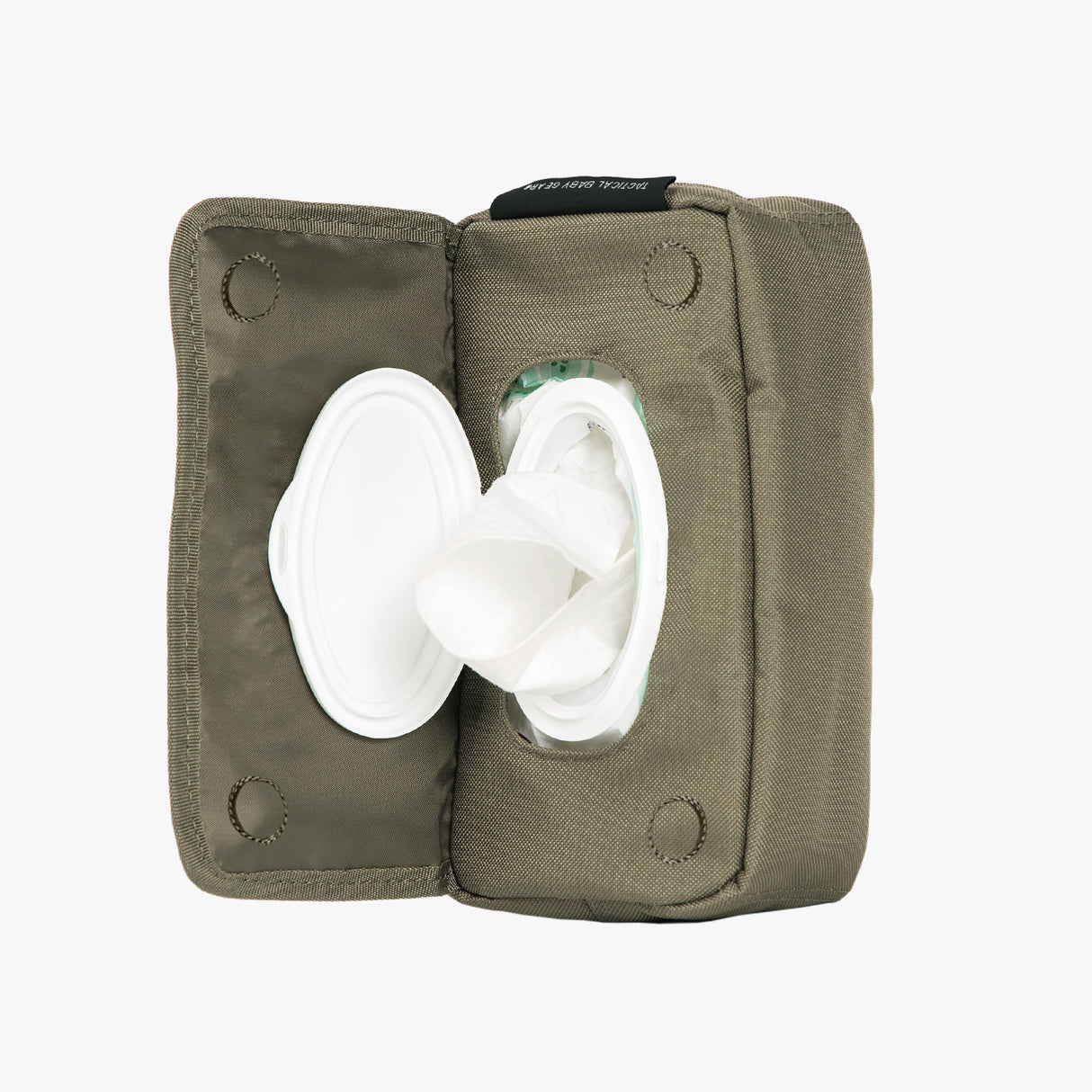 Durable Tactical Wipe Pouch® in olive green, featuring a secure opening for easy access to wipes.