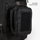 Rugged black cooler pouch attached to a tactical backpack, designed for modern dads on the go.