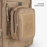 Rugged tan cooler pouch attached to a tactical backpack, designed for modern dads on the go.
