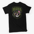 OD green Mama Bear T-shirt featuring a playful bear wearing sunglasses and a bow, with bold "MAMA" text.