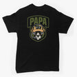 OD green Papa Bear T-shirt featuring a bear wearing tactical gear and the word "PAPA" on the back.