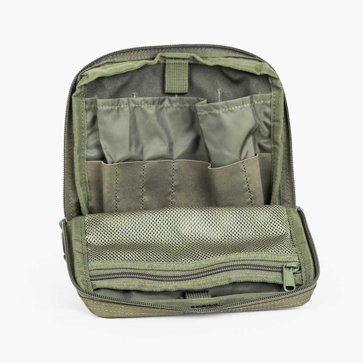 Rugged tactical utility pouch with multiple compartments for organized storage and easy access to essentials.