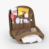 Rugged tactical utility pouch with organized compartments for baby essentials like creams and spoons. Ideal for parents on the go.