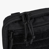 Durable black tactical utility pouch featuring dual zippers and a rugged design for versatile storage and organization.