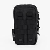 Rugged black Tactical Wipe Pouch with MOLLE webbing for secure attachment, designed for modern parenting needs.