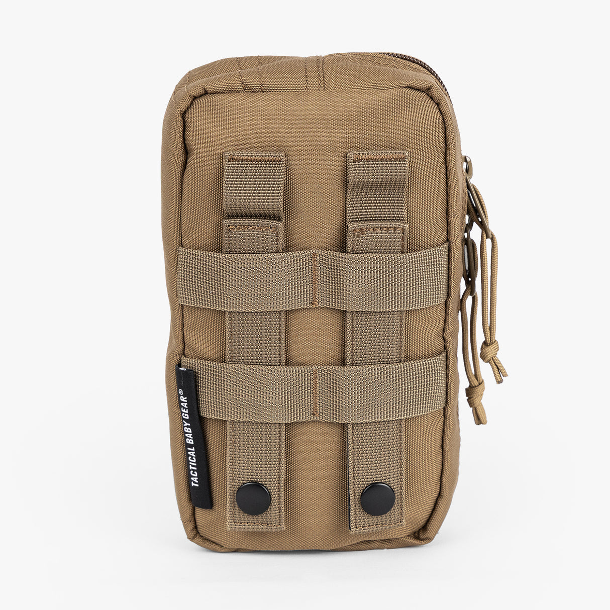 Rugged Tactical Wipe Pouch® in tan, featuring MOLLE webbing and a durable zipper for easy access and storage.