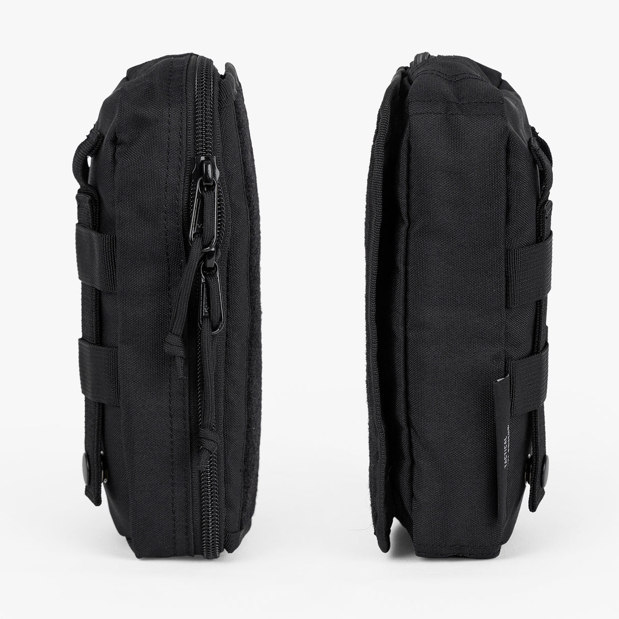 Tactical Wipe Pouch® in black, featuring a compact design with zippers and attachment straps for easy access.