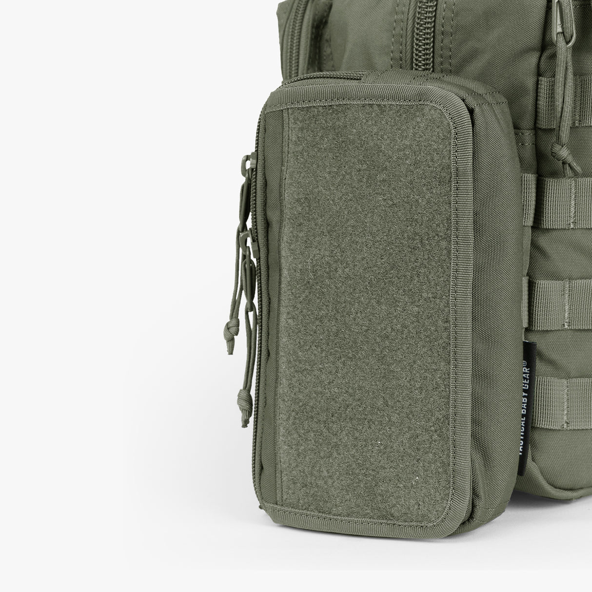 Rugged Tactical Wipe Pouch® in olive green, designed for easy access and storage of wipes for parents on the go.