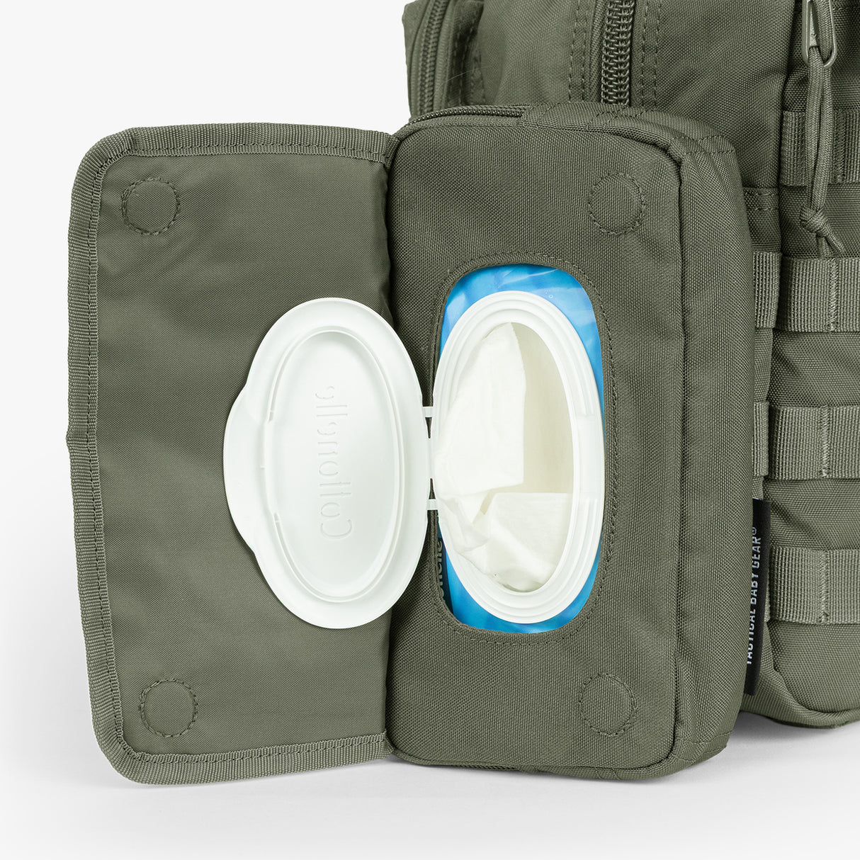 Tactical Wipe Pouch® with a secure opening, designed for easy access to wipes, featuring a rugged military-inspired design.