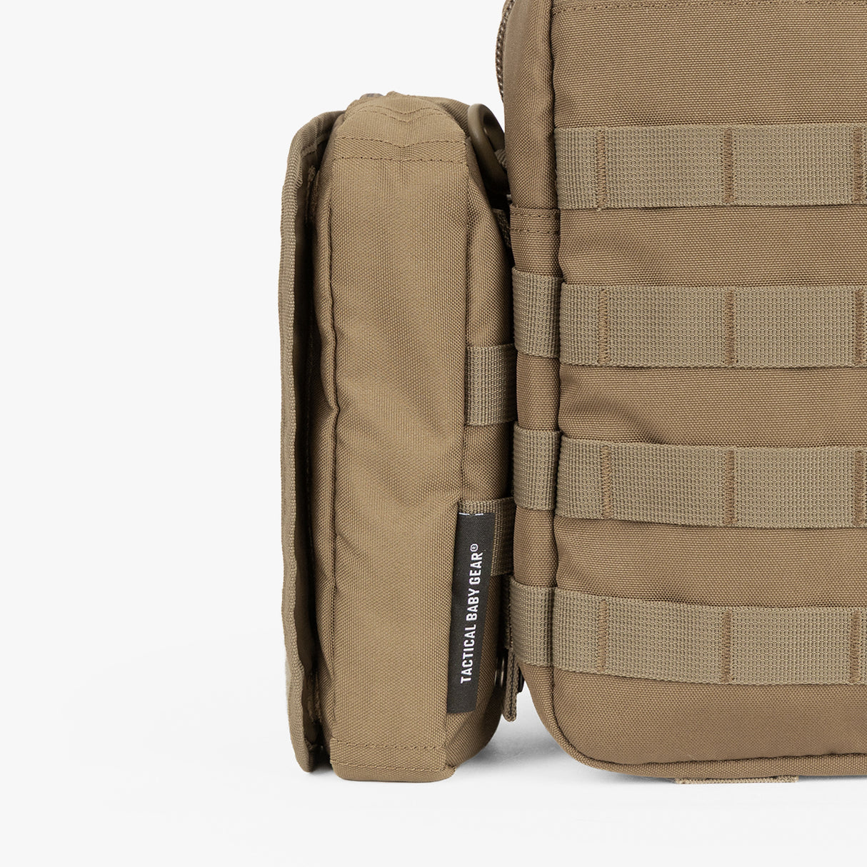 Tactical Wipe Pouch® in tan, featuring durable fabric and MOLLE webbing for easy attachment to gear.