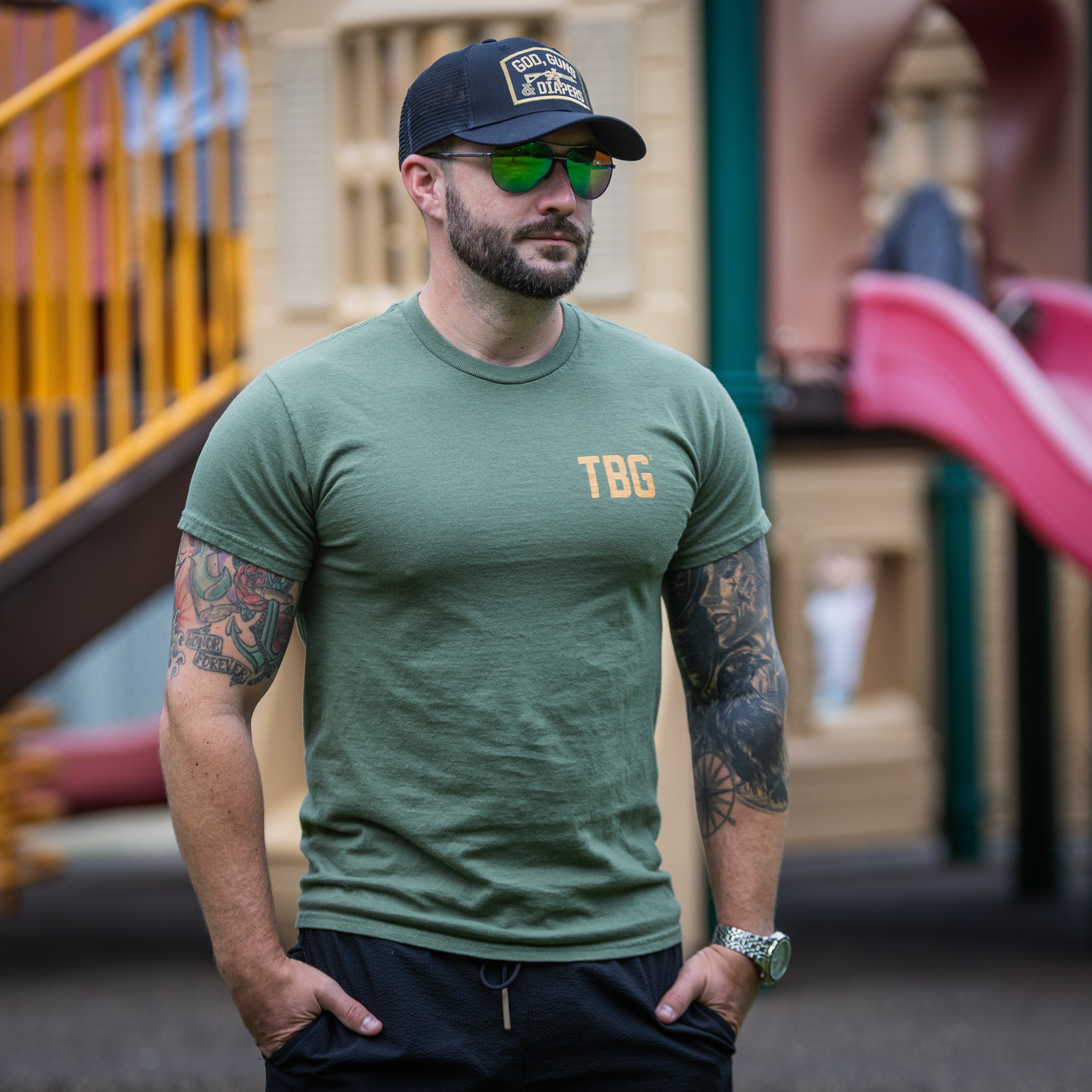 God, Guns & Diapers T-Shirt - OD Green | 100% Cotton | Tactical