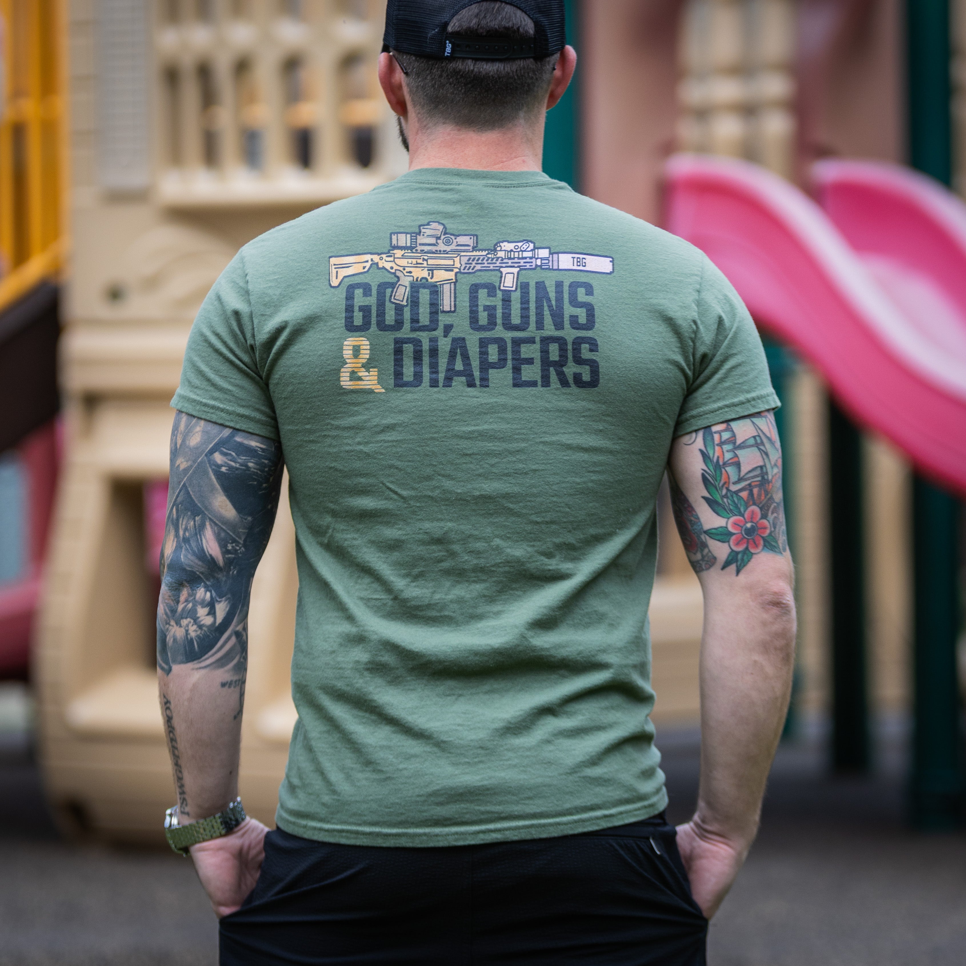 INCISION Tシャツ XL pre-GRADE God, Guns & Diapers T-Shirt - OD Green | 100% Cotton | Tactical