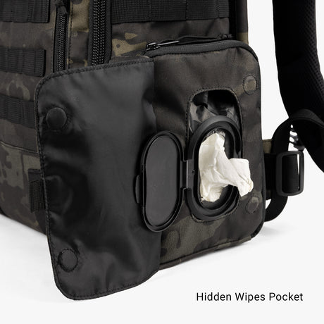 Daypack Diaper Bag + Baby Carrier Bundle Daypack Diaper bag Wipes Pouch Opened Multicam Black