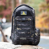 Tactical Baby Gear backpack featuring a "Don't Poop On Me" patch on a camo design, ideal for rugged parenting.