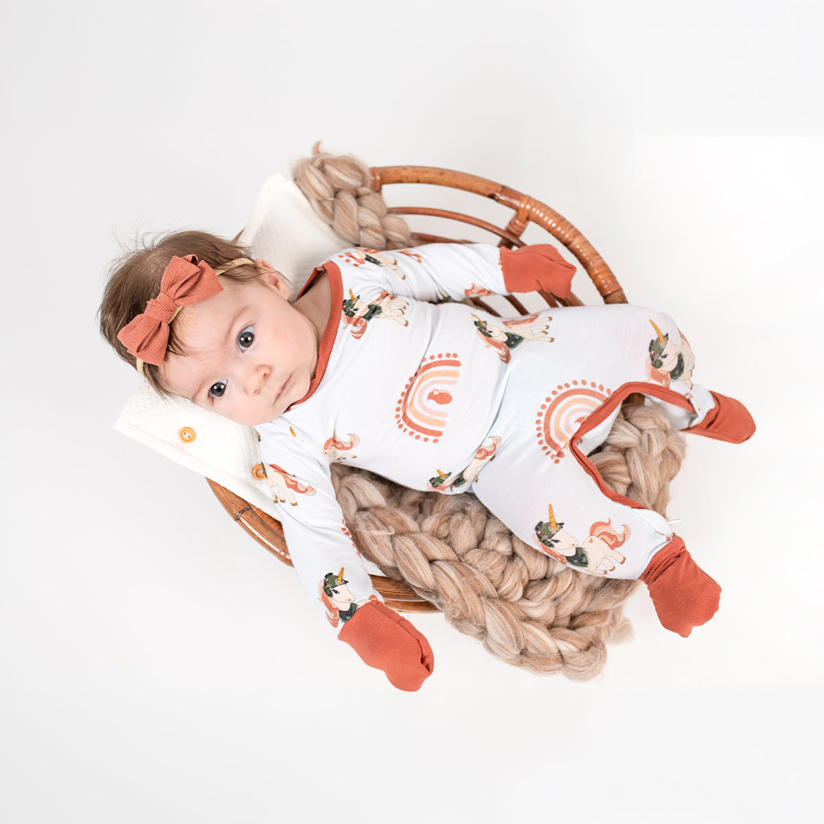 Rainbows & Unicorns Infant Zippie Pajamas | 95% Bamboo | Tiger