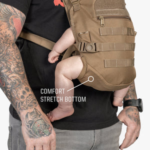 Close up of baby carrier showing comfort stretch bottom