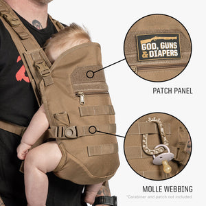 Close up of MOLLE webbing and patch panel