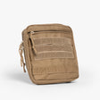 Rugged tactical utility pouch in tan, featuring MOLLE webbing and a zippered closure for versatile storage.