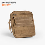 Coyote Brown tactical parenting pouch with multiple MOLLE-style straps, rugged fabric, and zippered compartments.