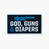 Blue G19 against black background with white text reading God, Guns & Diapers