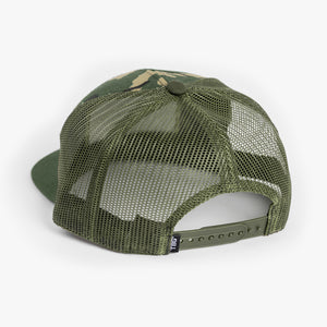Back of hat with green mesh and snapback