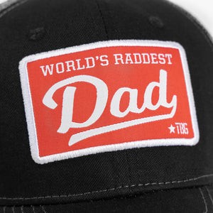 Close up or World's Raddest Dad stitching