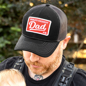 Man wearing World's Raddest Dad hat.