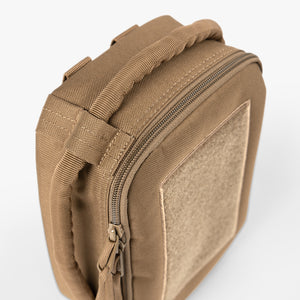 Top down view of cooler pouch shows wrap around carry handle