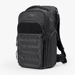 Black MOD backpack shown with panel 5 attached 